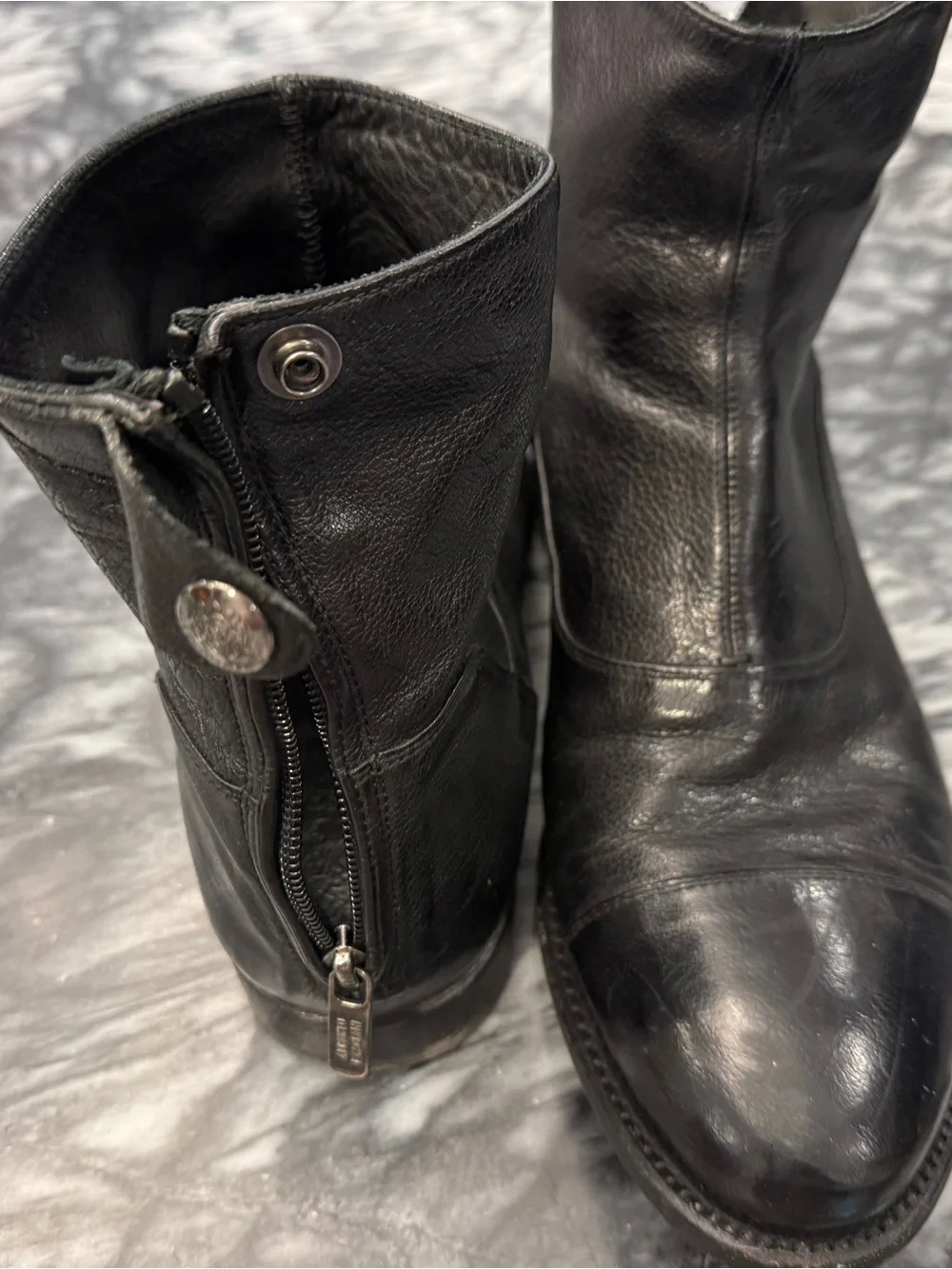 Fiorentini + Baker Black Leather Mid-Calf Boots with Zip